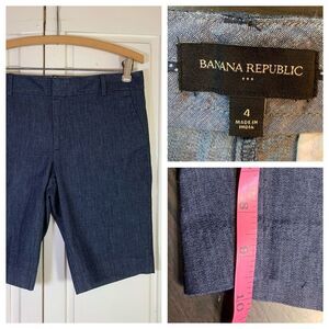Banana Republic Tailored Fit Chambray Shorts Womens 4 Dark‎ Wash 9.5" Preppy